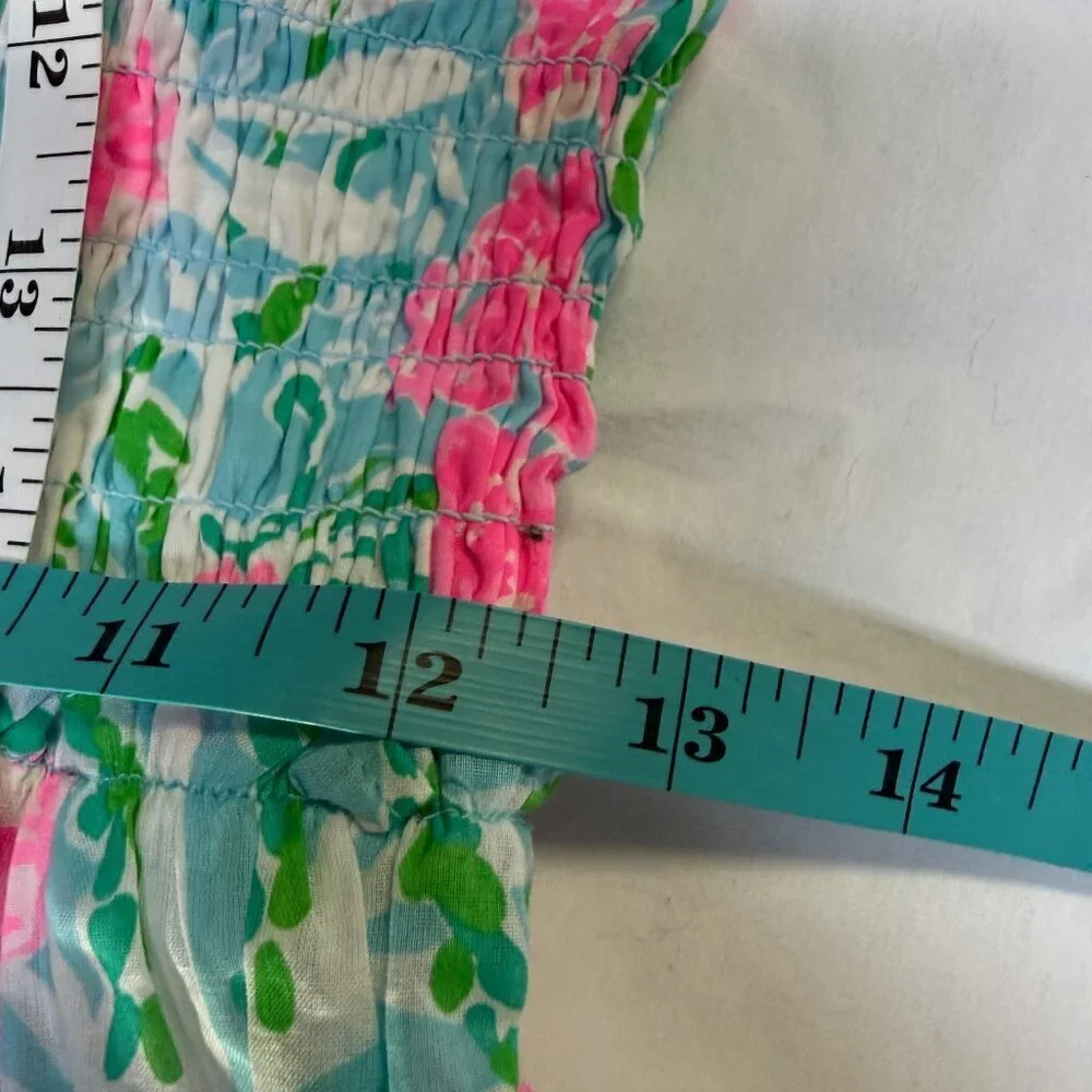 Lilly Pulitzer Hadley Smocked Midi Dress Medium Amalfi Blue Leaf It Wild NWT - Picture 13 of 15